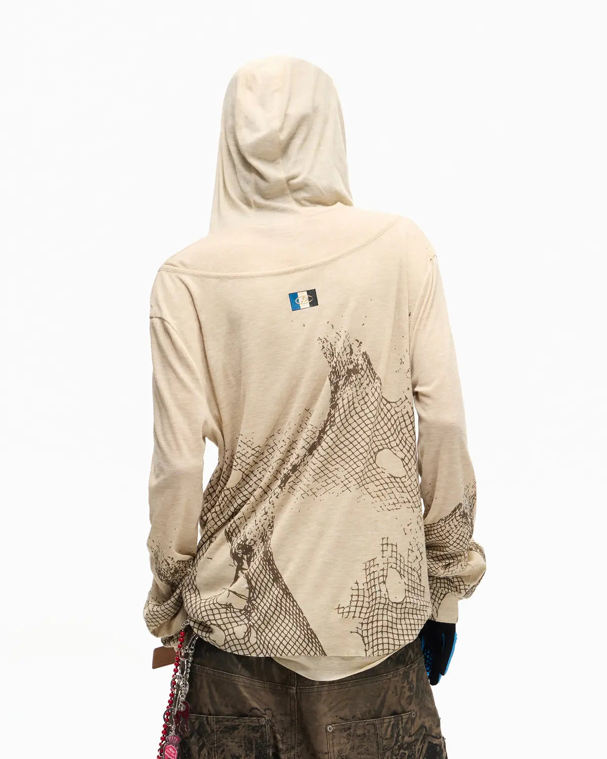 Peoplesense Vintage Mesh Fitted Hoodie Beige
