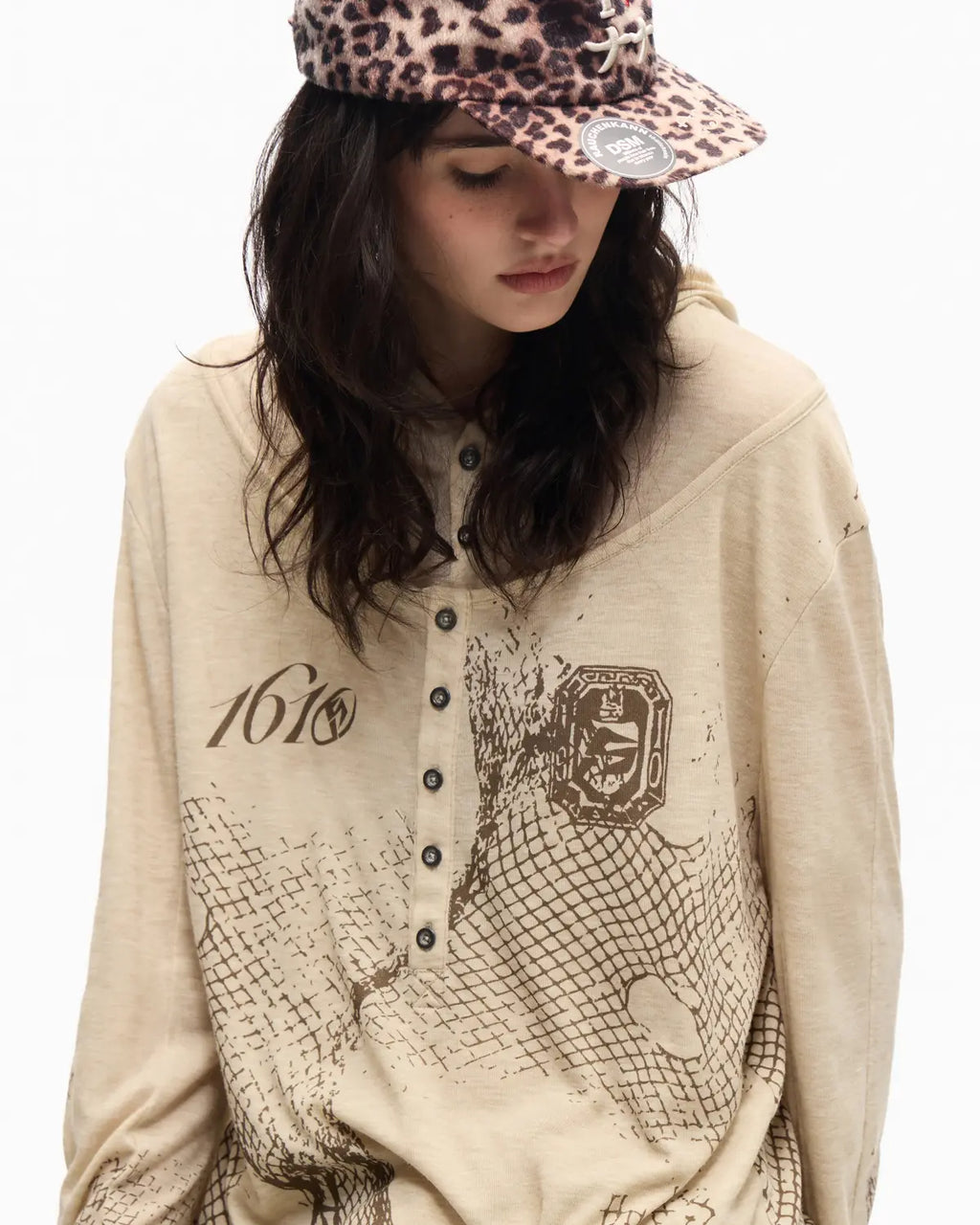 Peoplesense Vintage Mesh Fitted Hoodie Beige