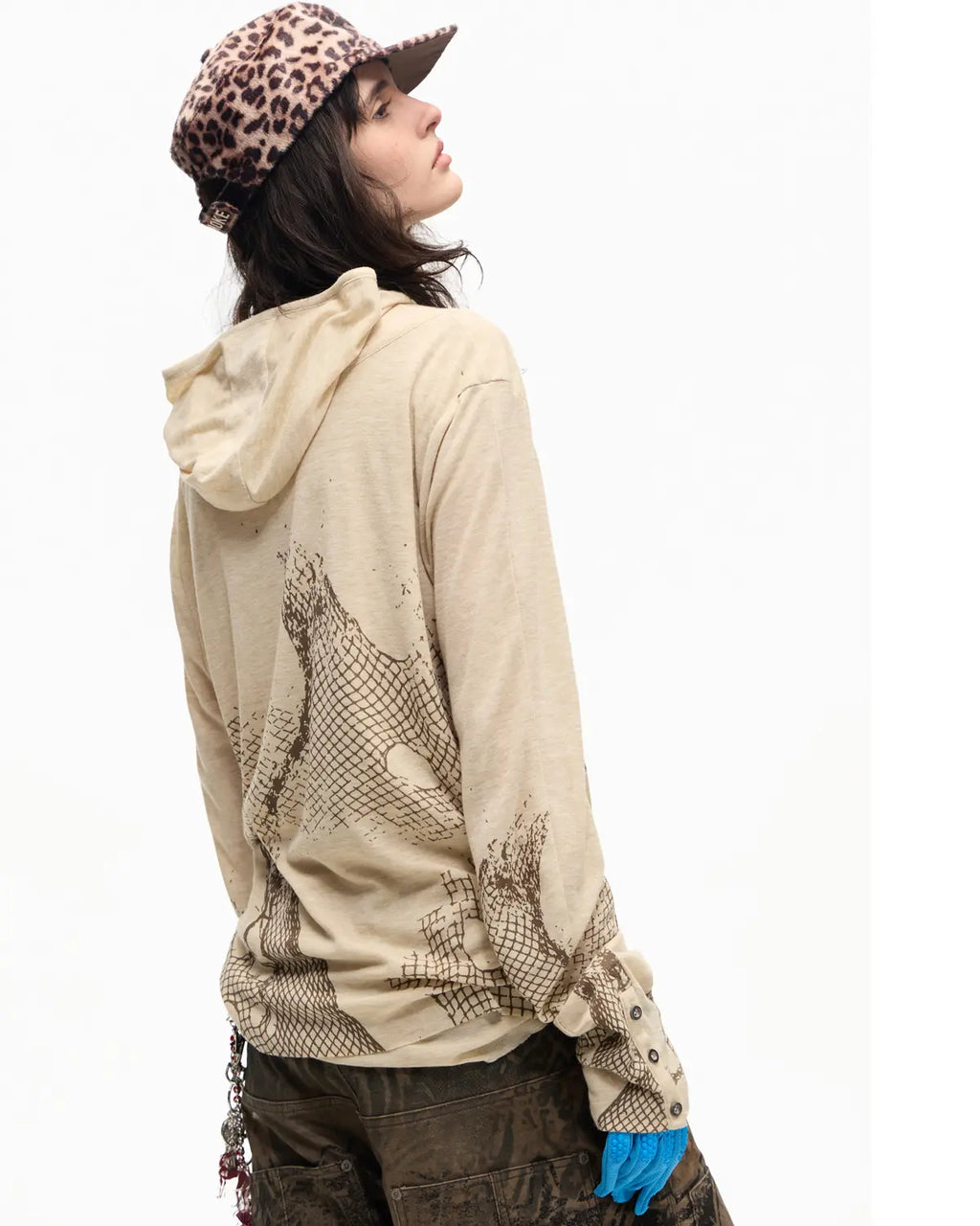Peoplesense Vintage Mesh Fitted Hoodie Beige