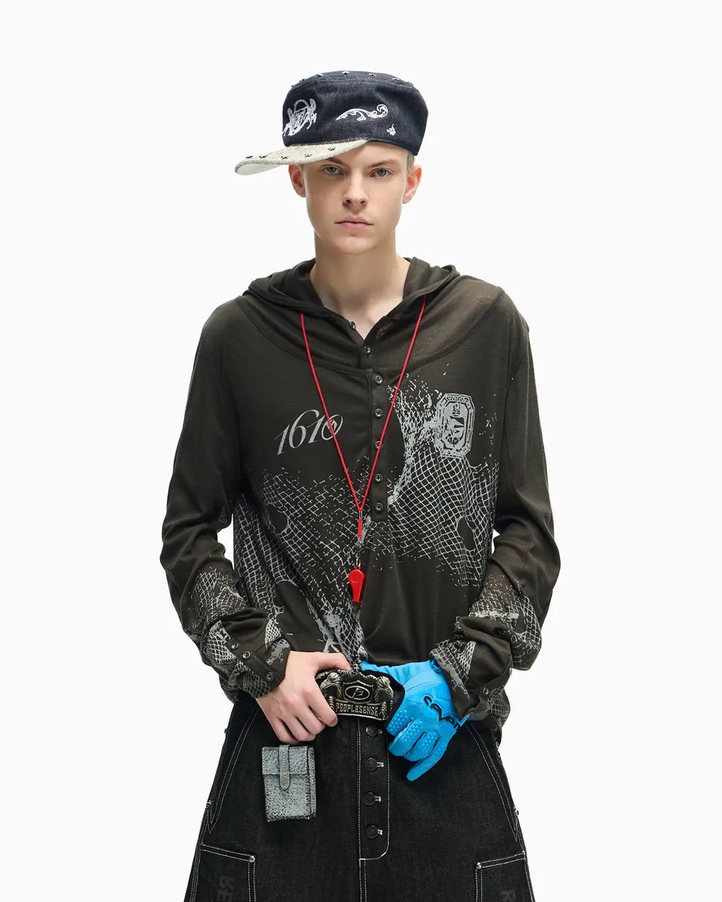 Peoplesense Vintage Mesh Fitted Hoodie Gray