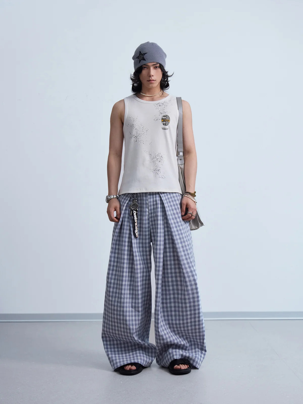 Peoplesense  Curved Plaid Relaxed Trousers