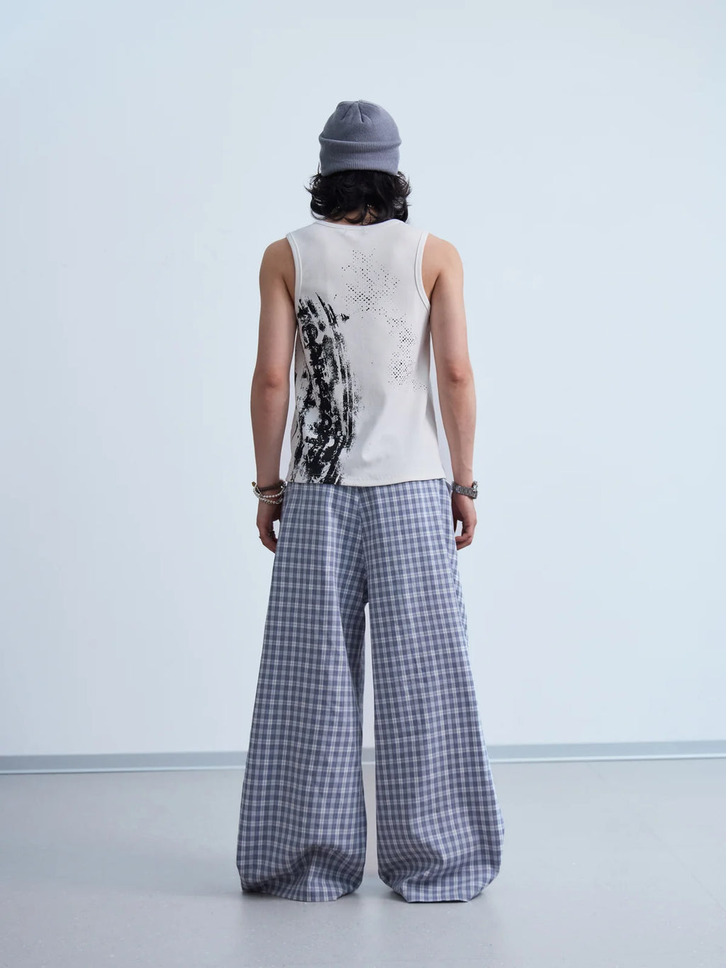 Peoplesense  Curved Plaid Relaxed Trousers