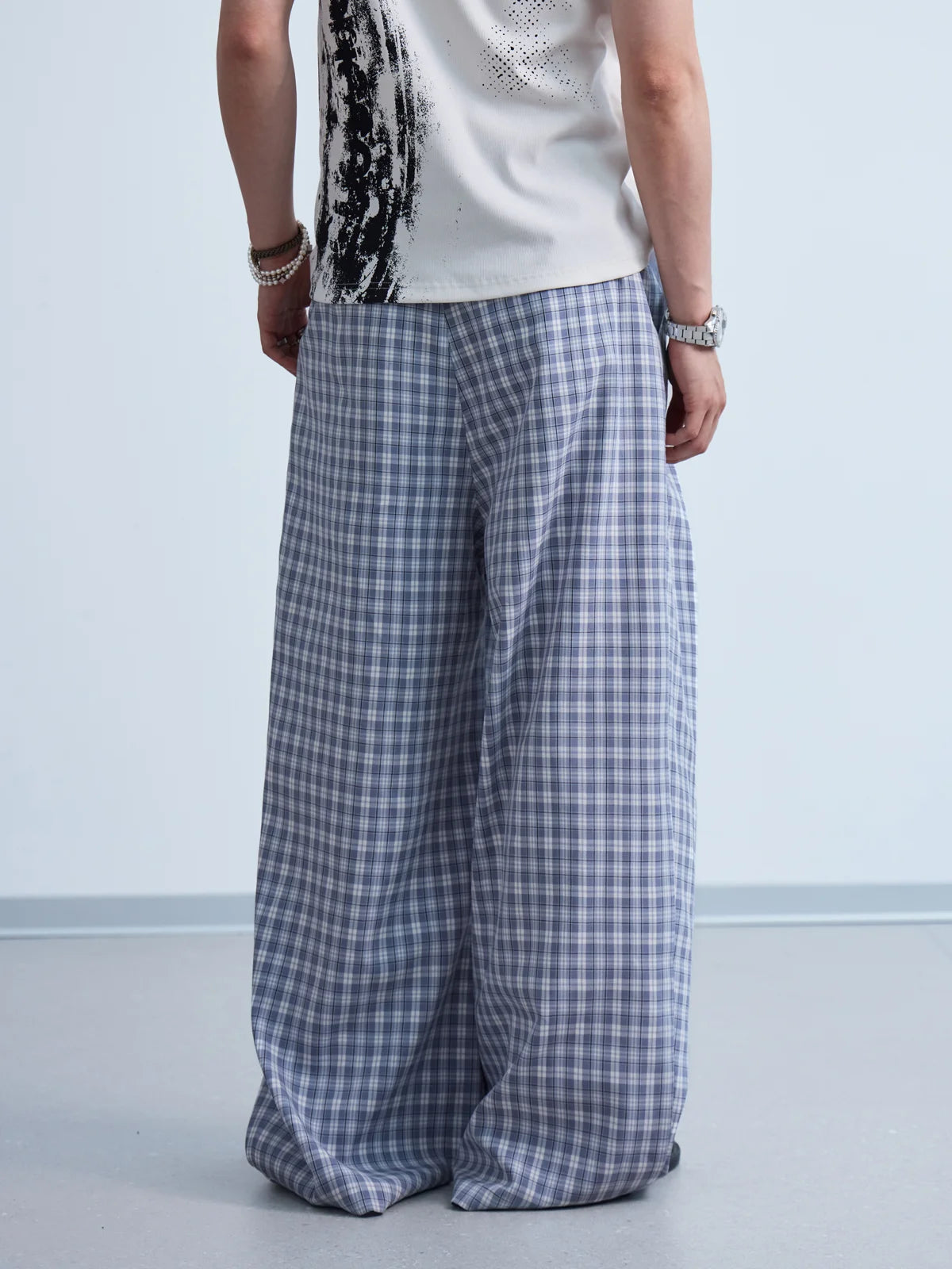 Peoplesense  Curved Plaid Relaxed Trousers