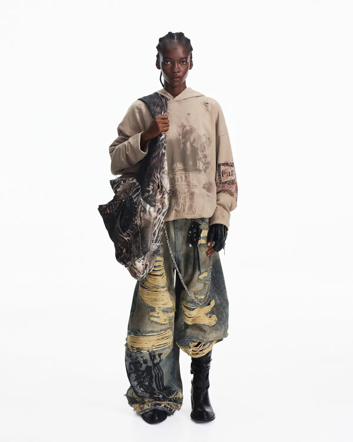 Peoplesense Racing Drift Print Distressed Curved Jeans