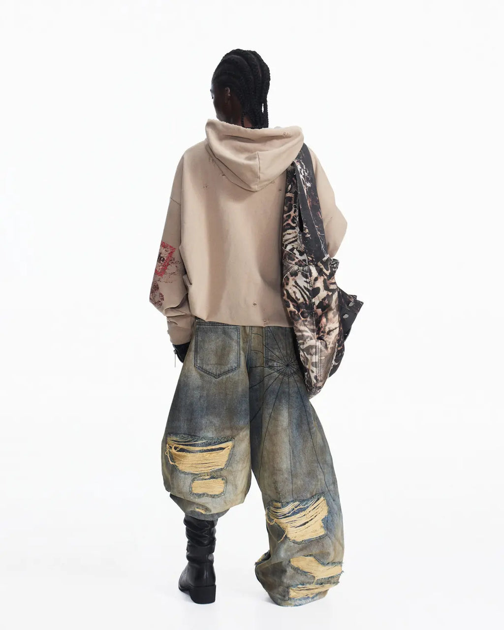 Peoplesense Racing Drift Print Distressed Curved Jeans