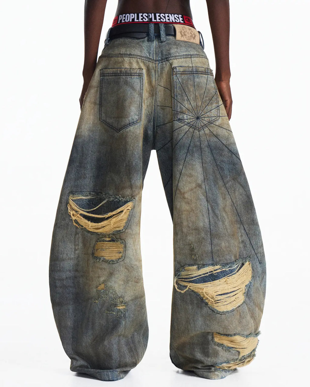 Peoplesense Racing Drift Print Distressed Curved Jeans