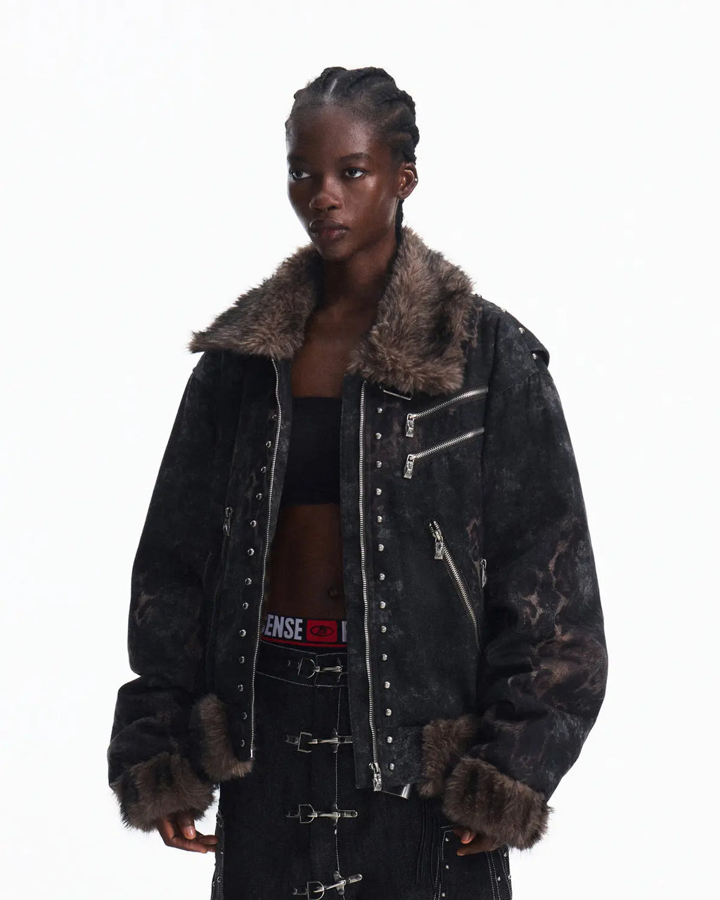 Peoplesense Faux Fur Leopard Print Bomber