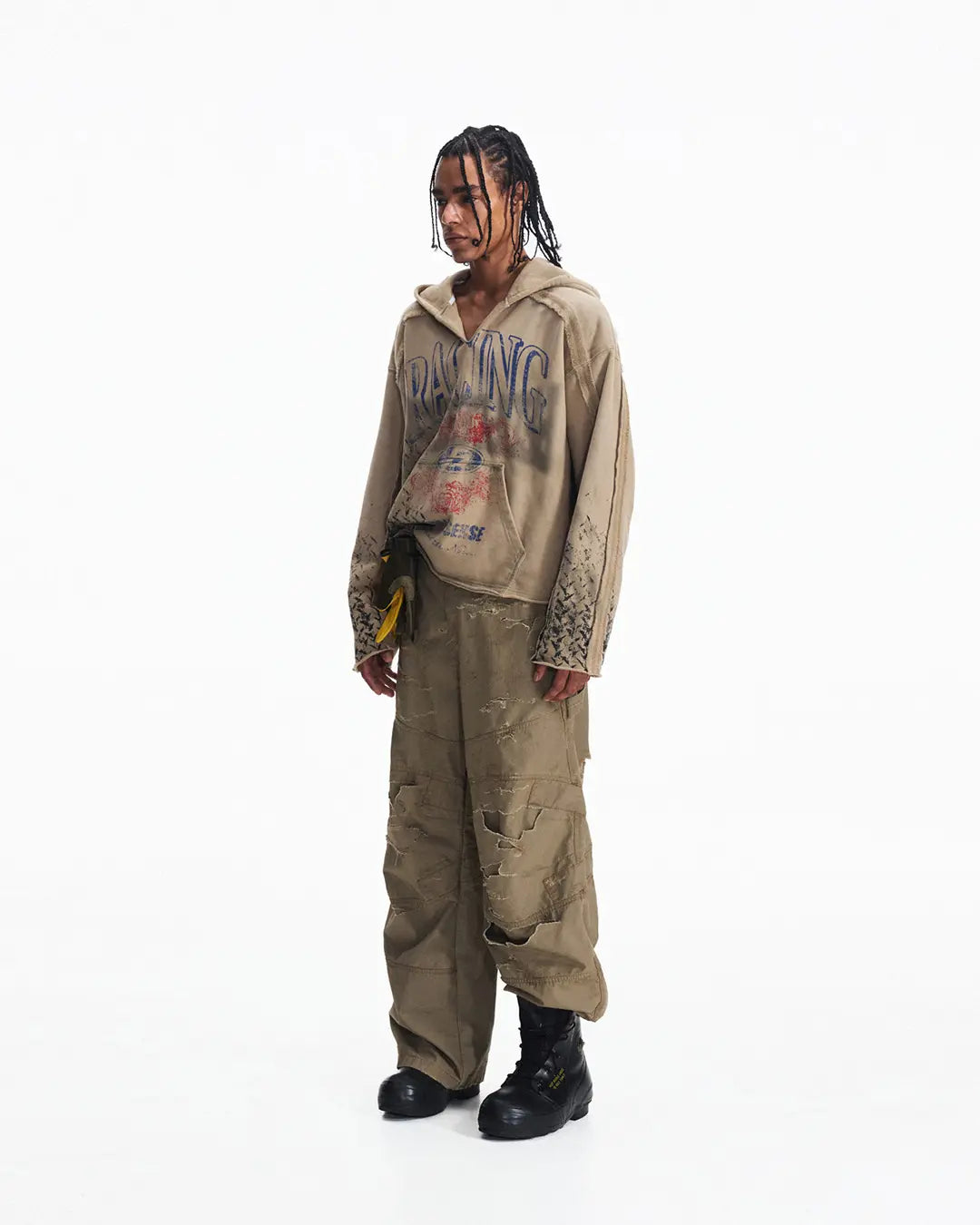 Peoplesense Distressed Vintage Racing Print Hoodie
