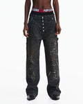 Peoplesense Irregular Hole Mud-Dye Jeans