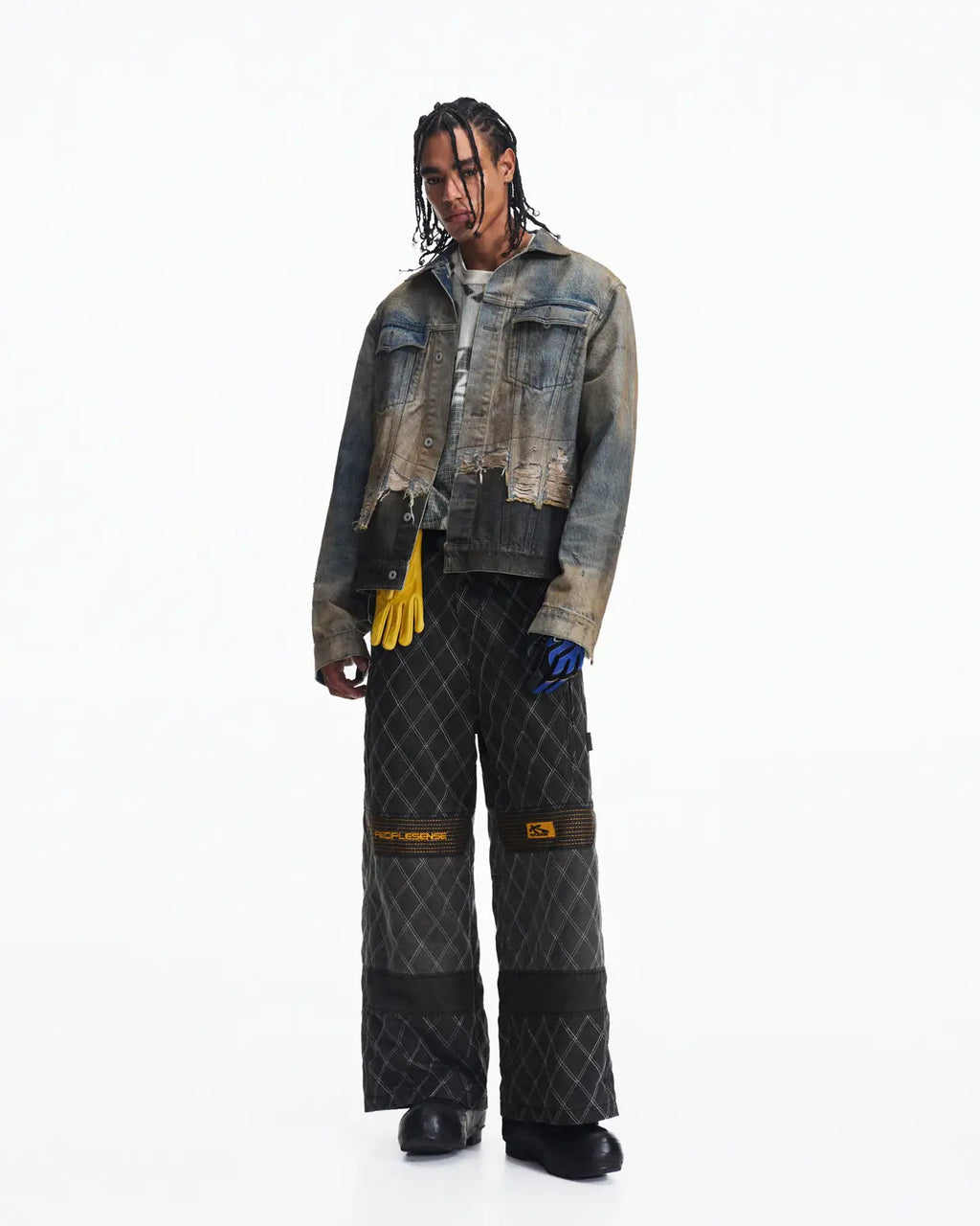 Peoplesense Washed Racing Diamond Stitch Pants