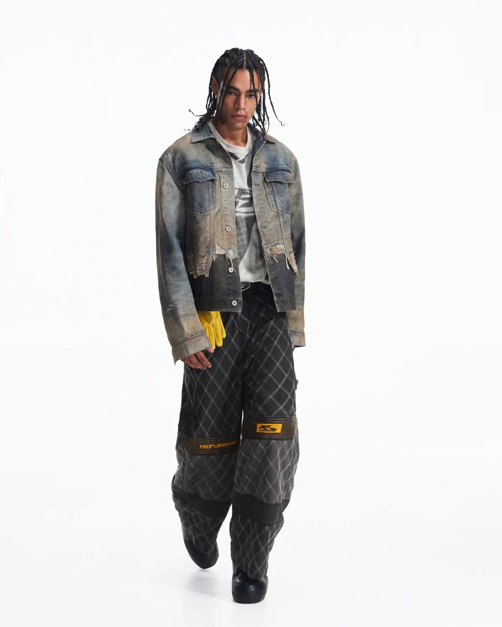 Peoplesense Washed Racing Diamond Stitch Pants