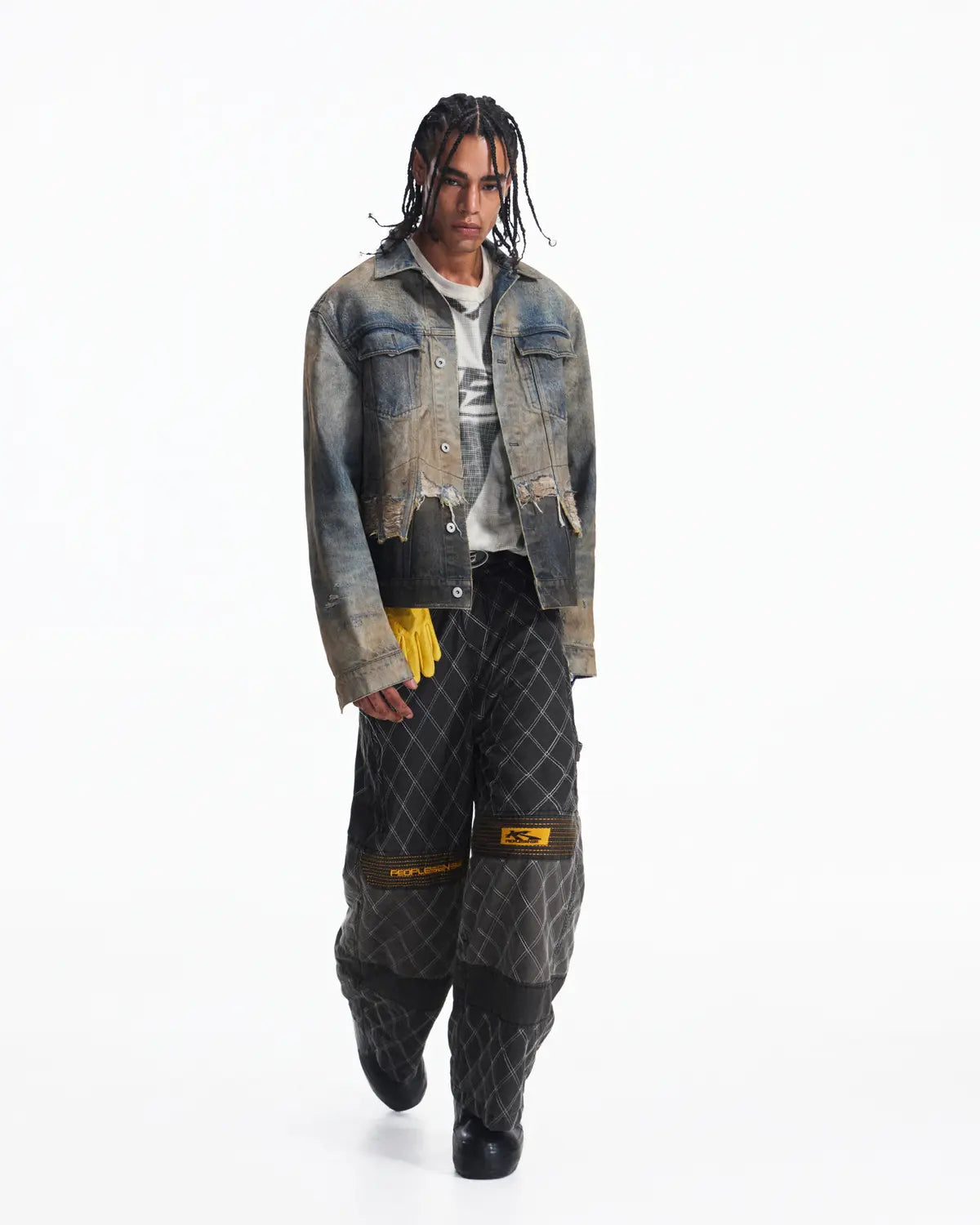Peoplesense Washed Racing Diamond Stitch Pants