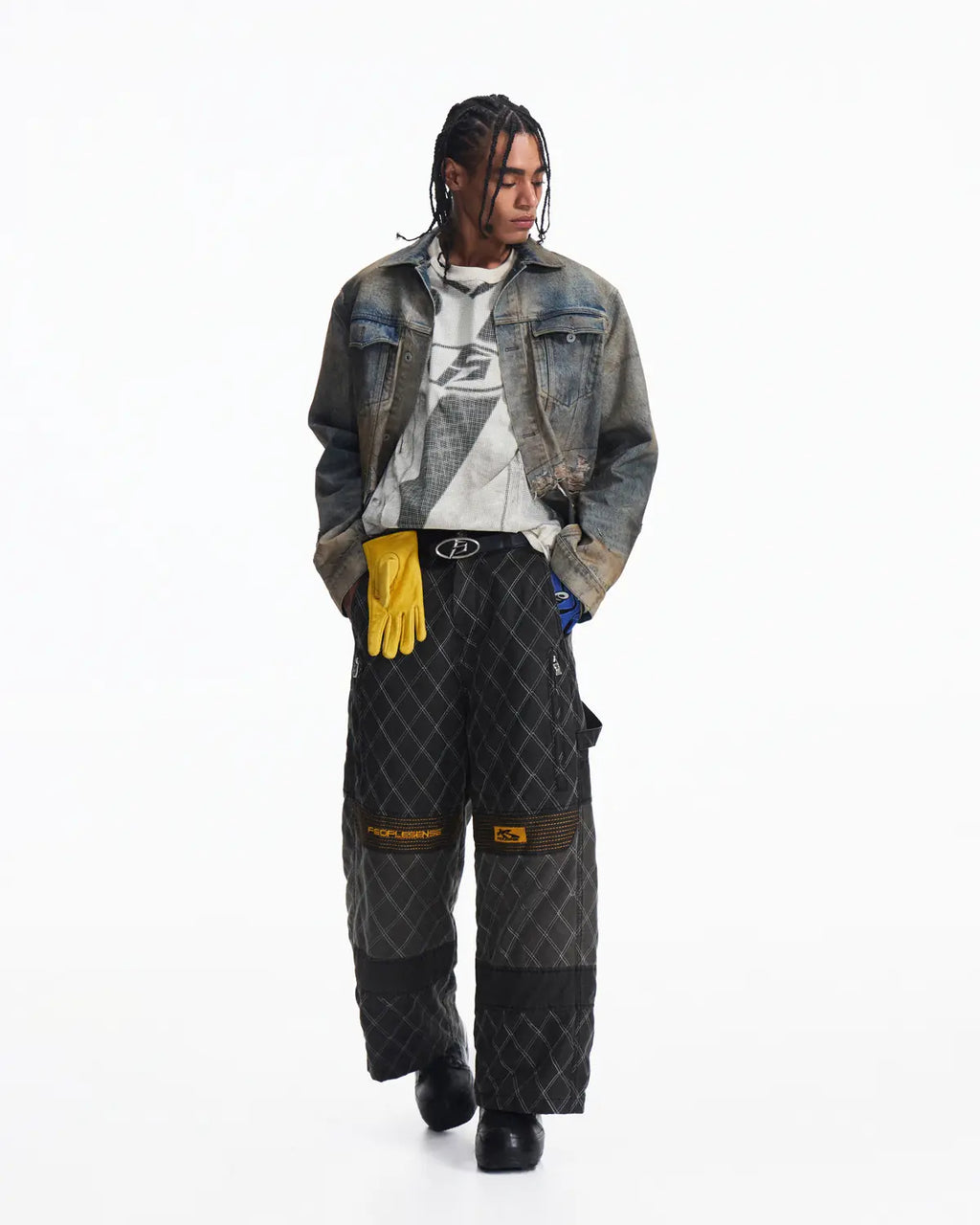 Peoplesense Washed Racing Diamond Stitch Pants