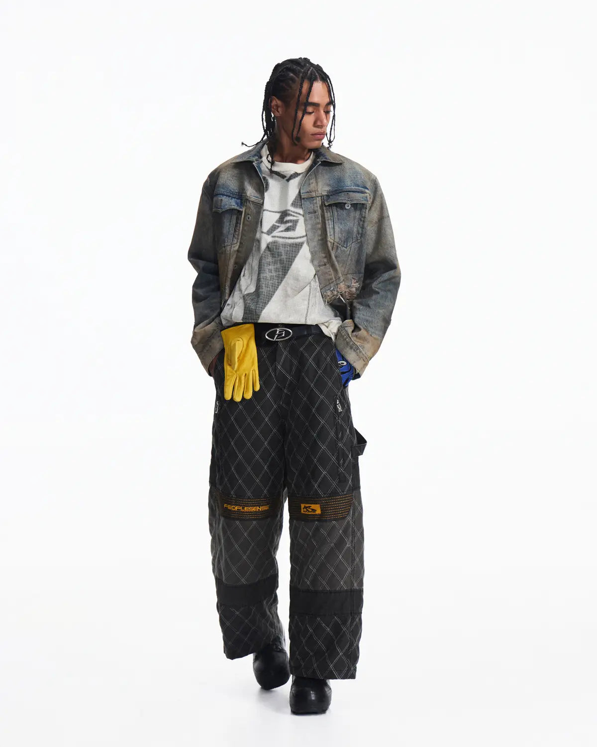 Peoplesense Washed Racing Diamond Stitch Pants