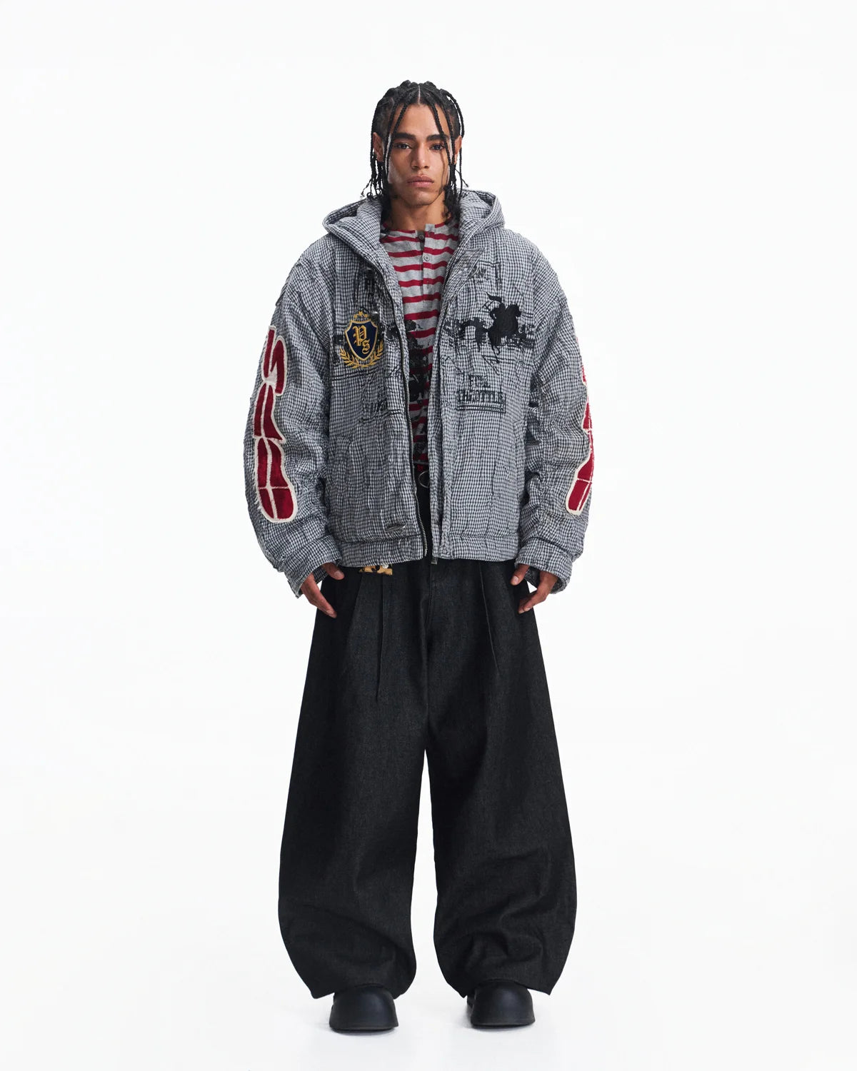 Peoplesense Racing Embroidered Hooded Plaid Jacket