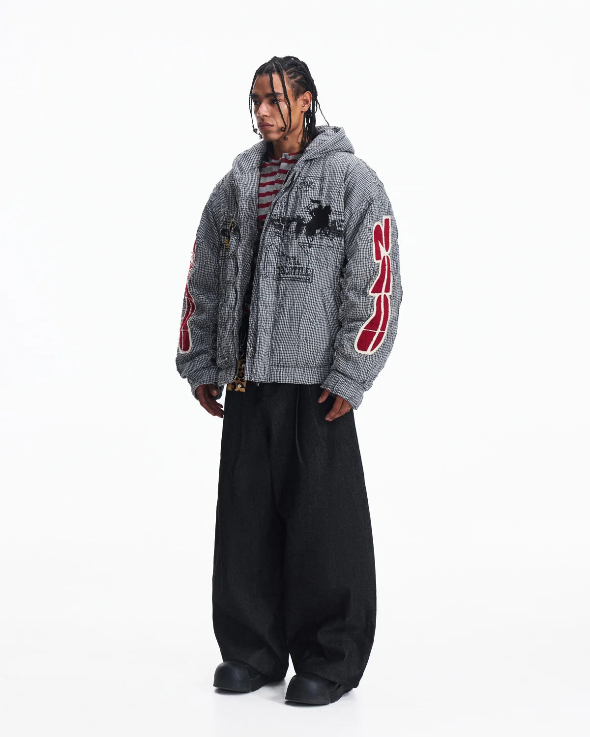 Peoplesense Racing Embroidered Hooded Plaid Jacket