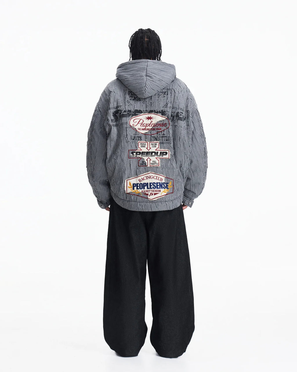 Peoplesense Racing Embroidered Hooded Plaid Jacket