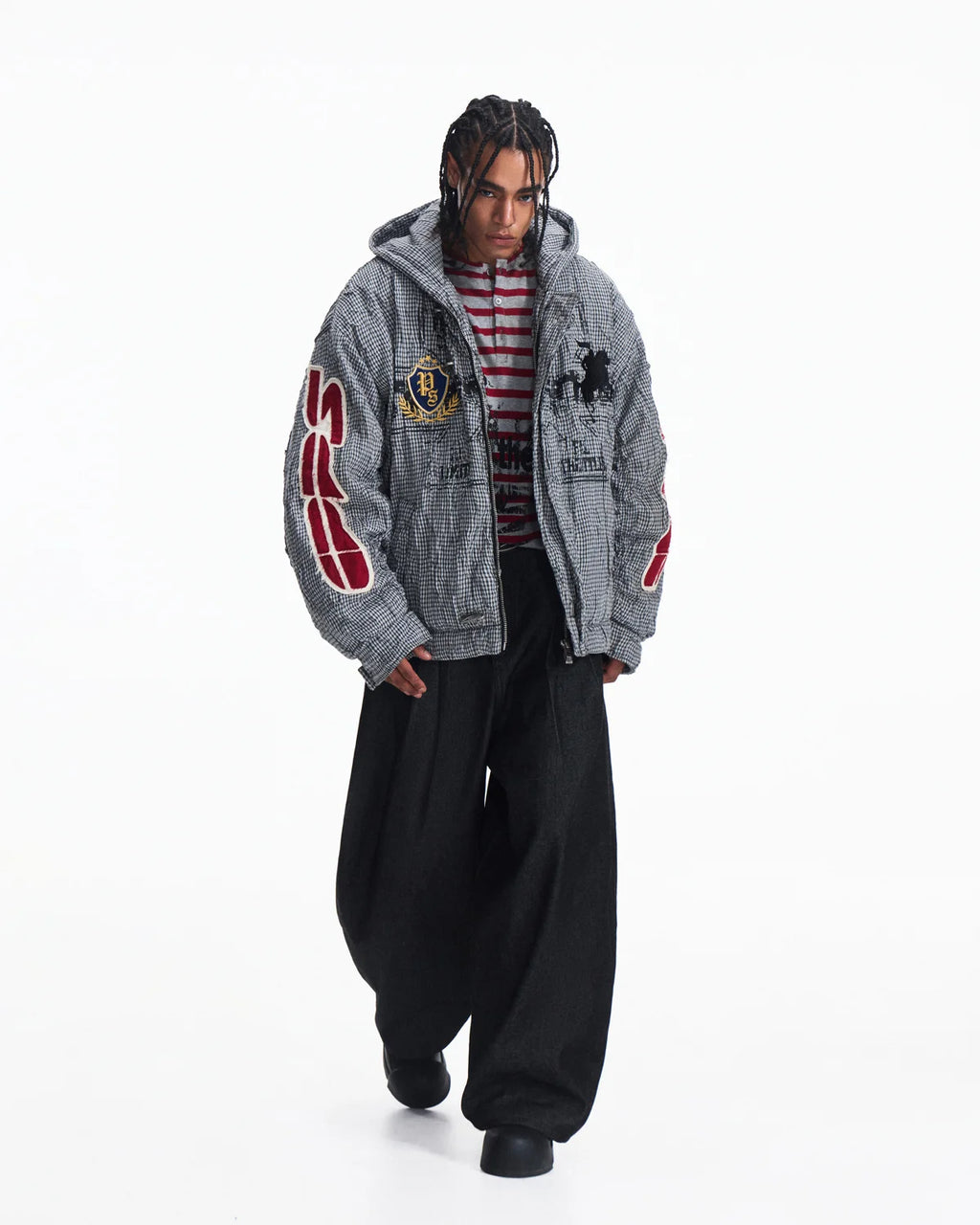 Peoplesense Racing Embroidered Hooded Plaid Jacket