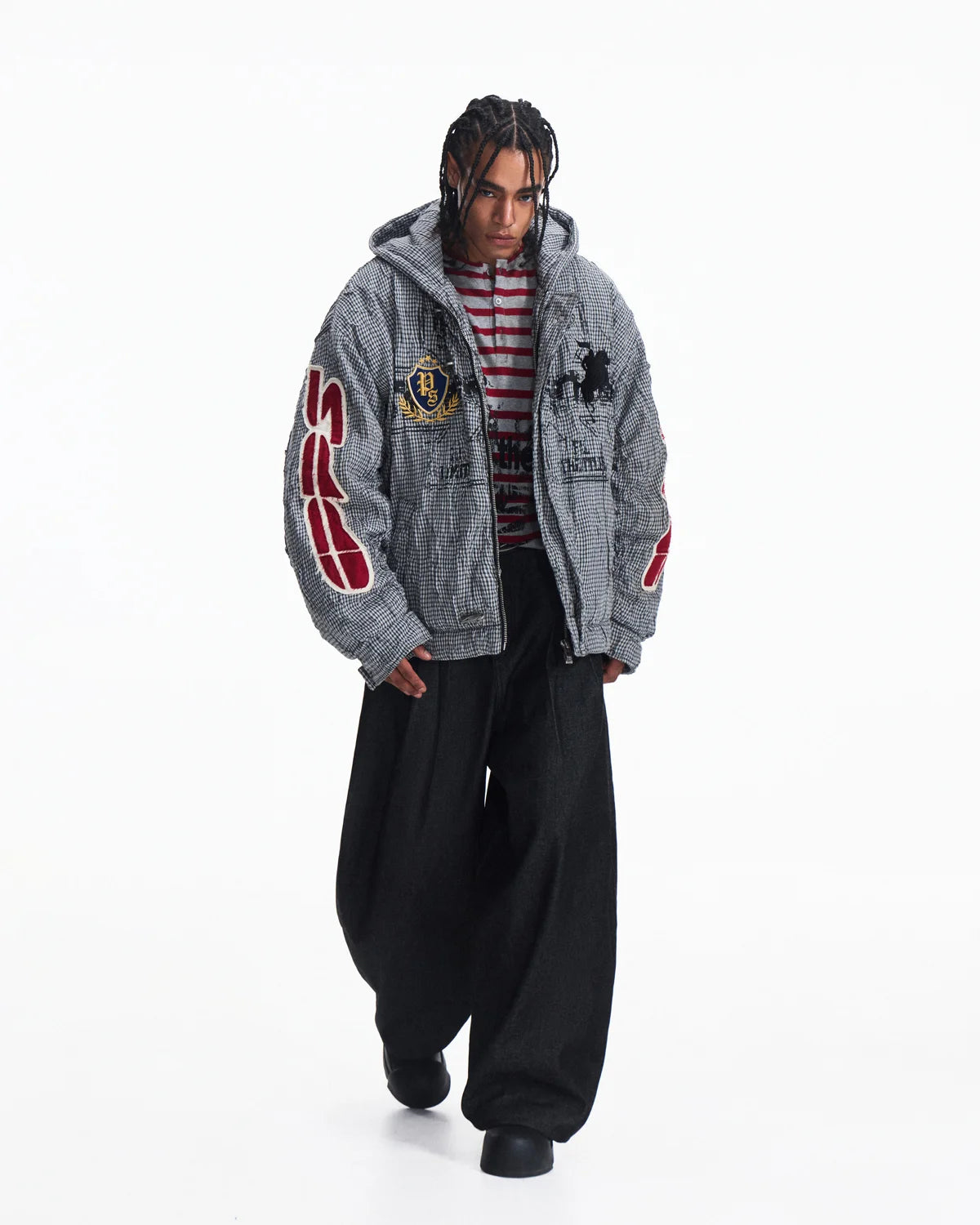 Peoplesense Racing Embroidered Hooded Plaid Jacket