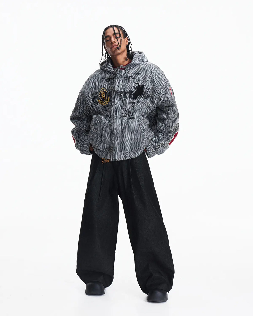 Peoplesense Racing Embroidered Hooded Plaid Jacket