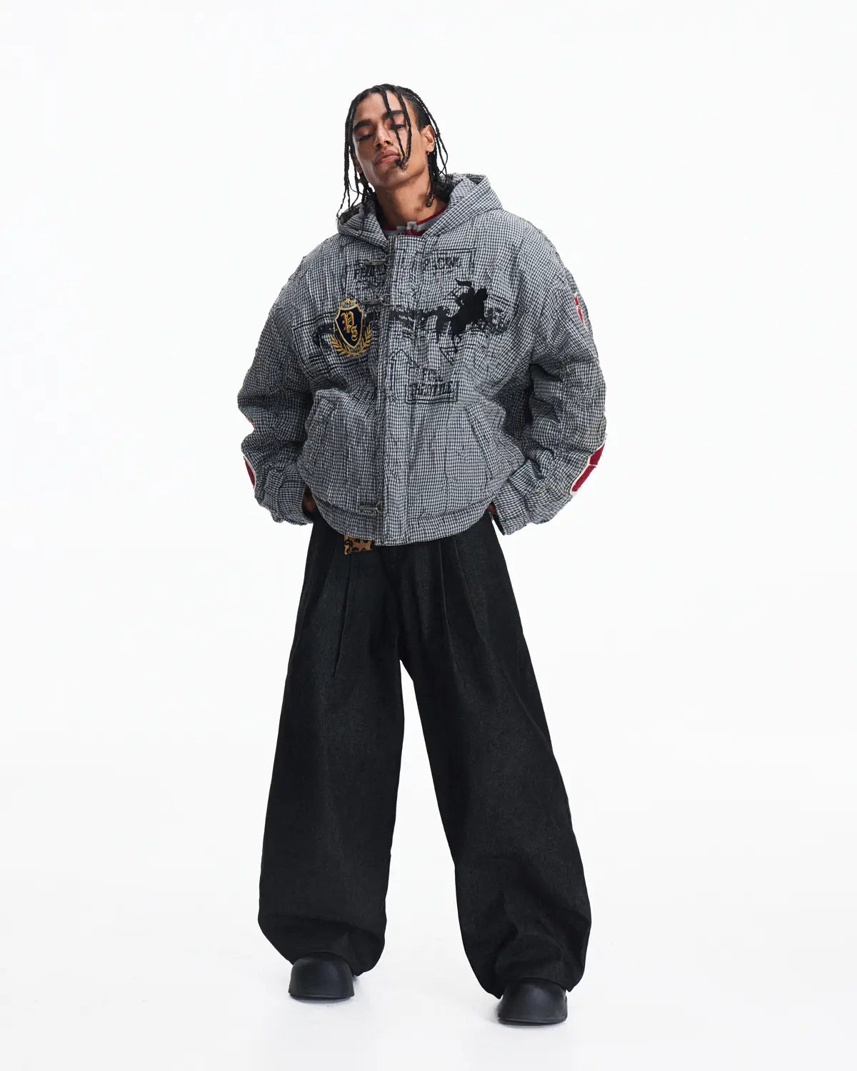 Peoplesense Racing Embroidered Hooded Plaid Jacket