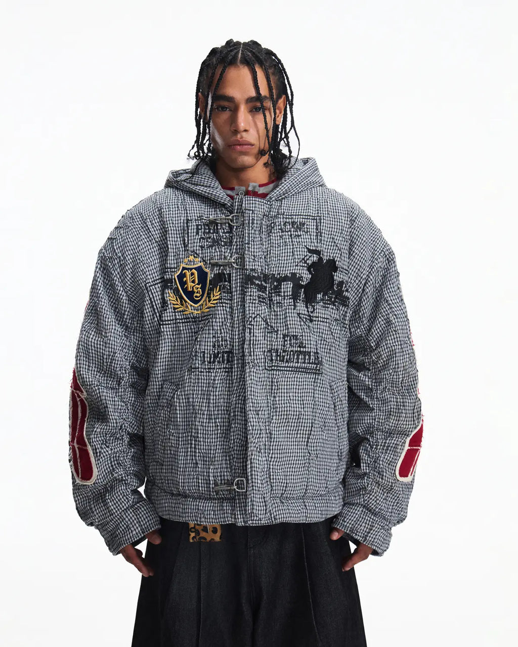 Peoplesense Racing Embroidered Hooded Plaid Jacket