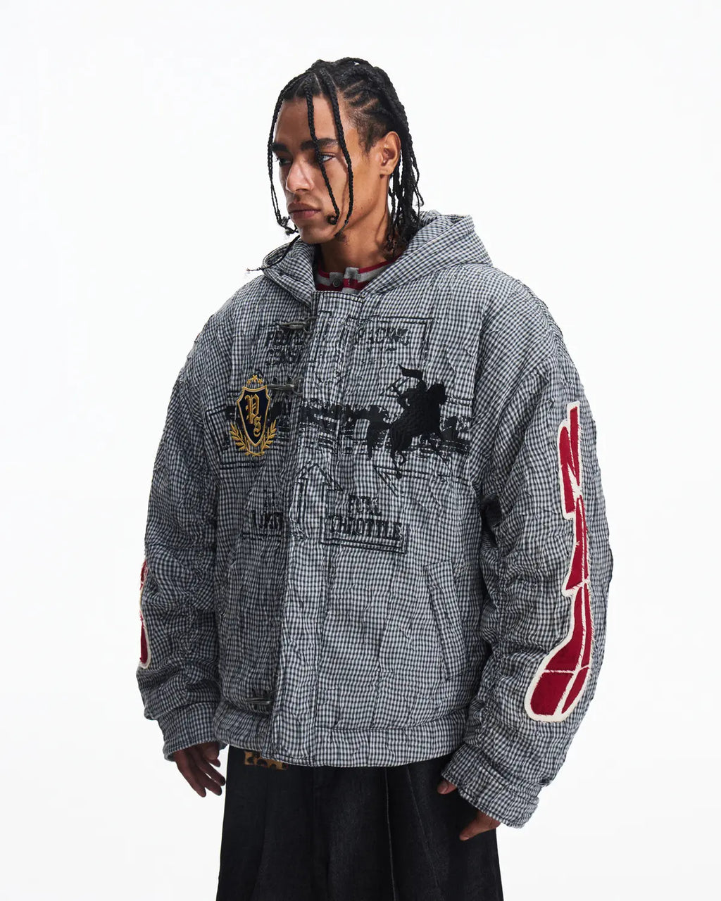 Peoplesense Racing Embroidered Hooded Plaid Jacket