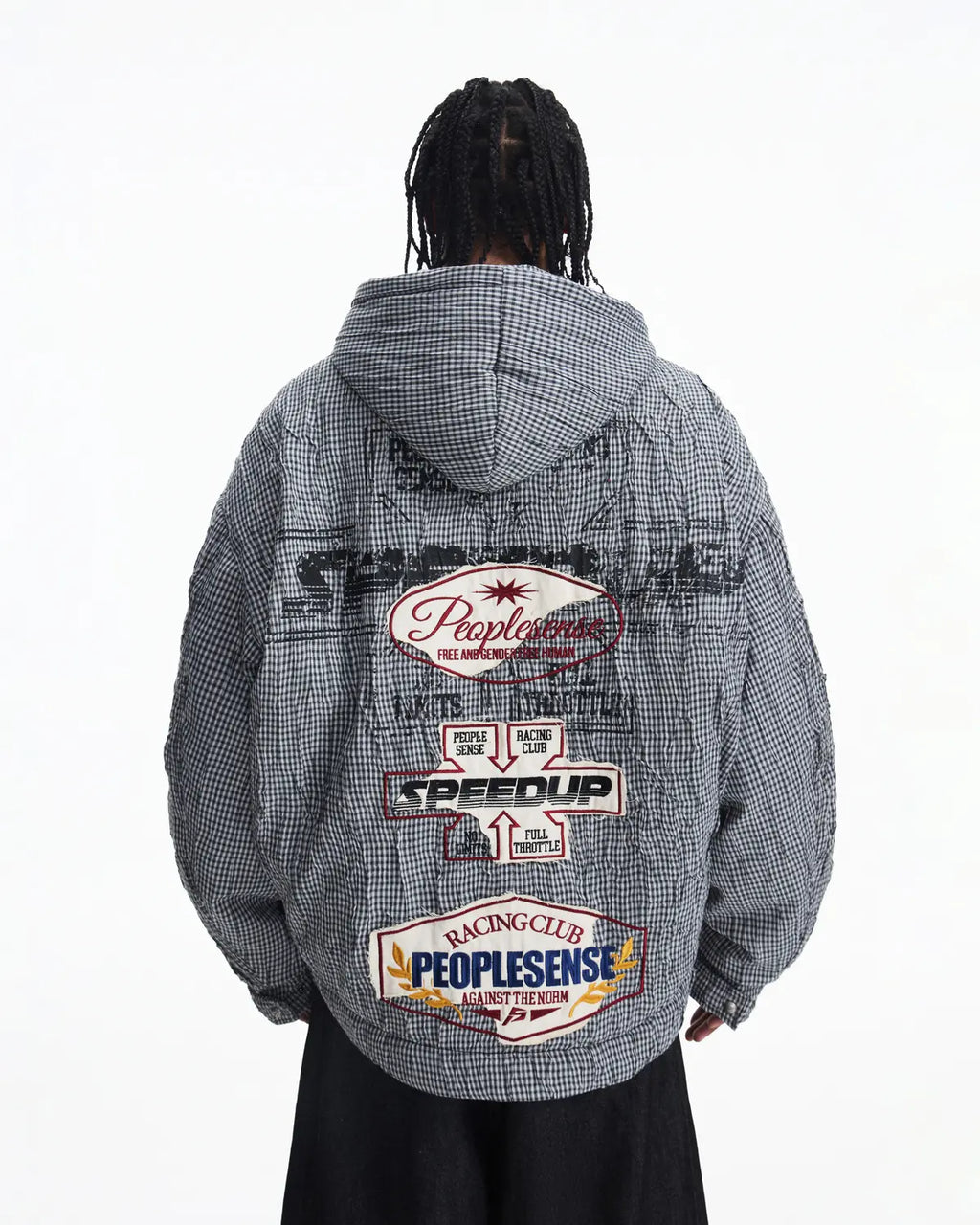 Peoplesense Racing Embroidered Hooded Plaid Jacket