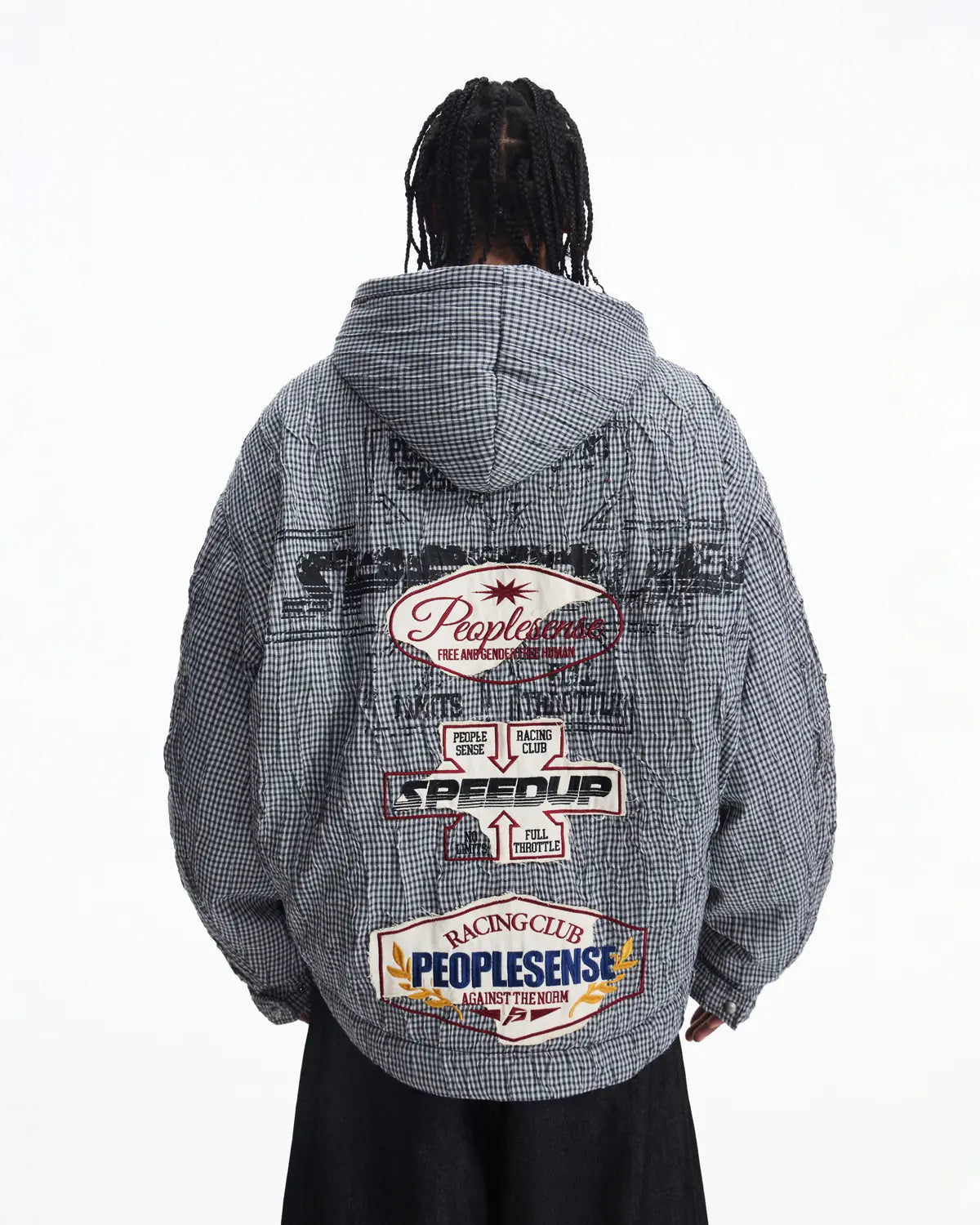 Peoplesense Racing Embroidered Hooded Plaid Jacket