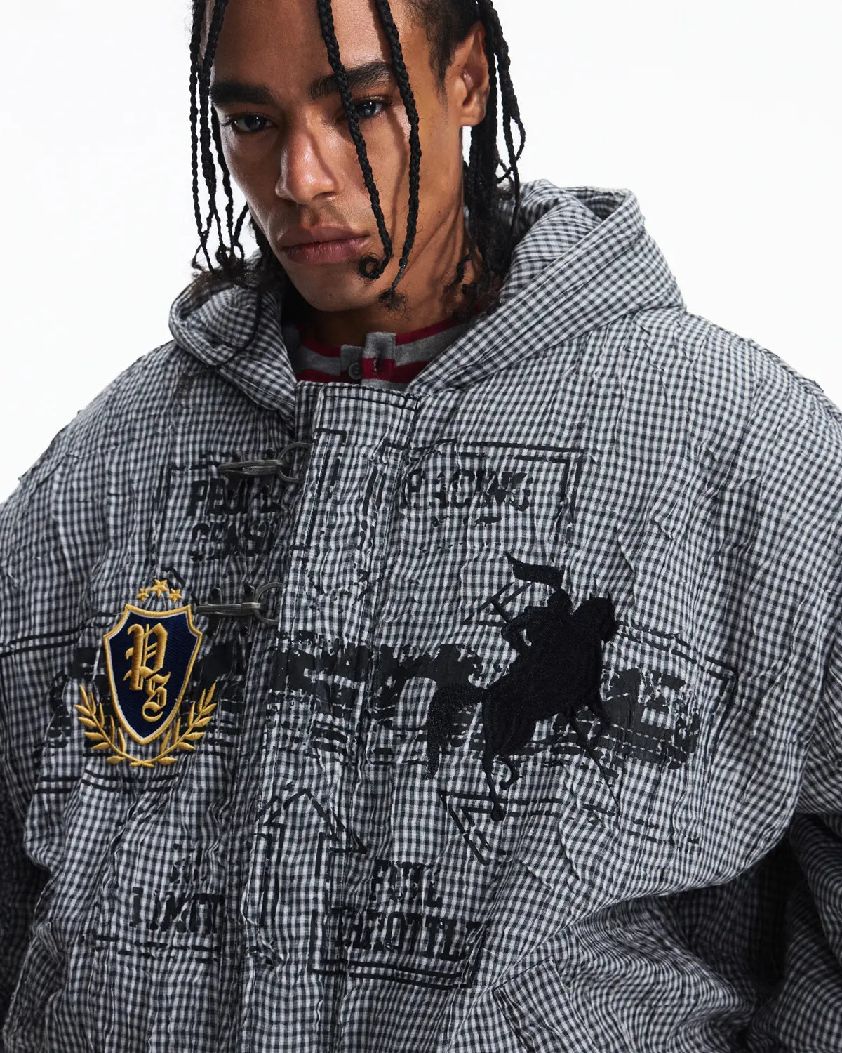 Peoplesense Racing Embroidered Hooded Plaid Jacket