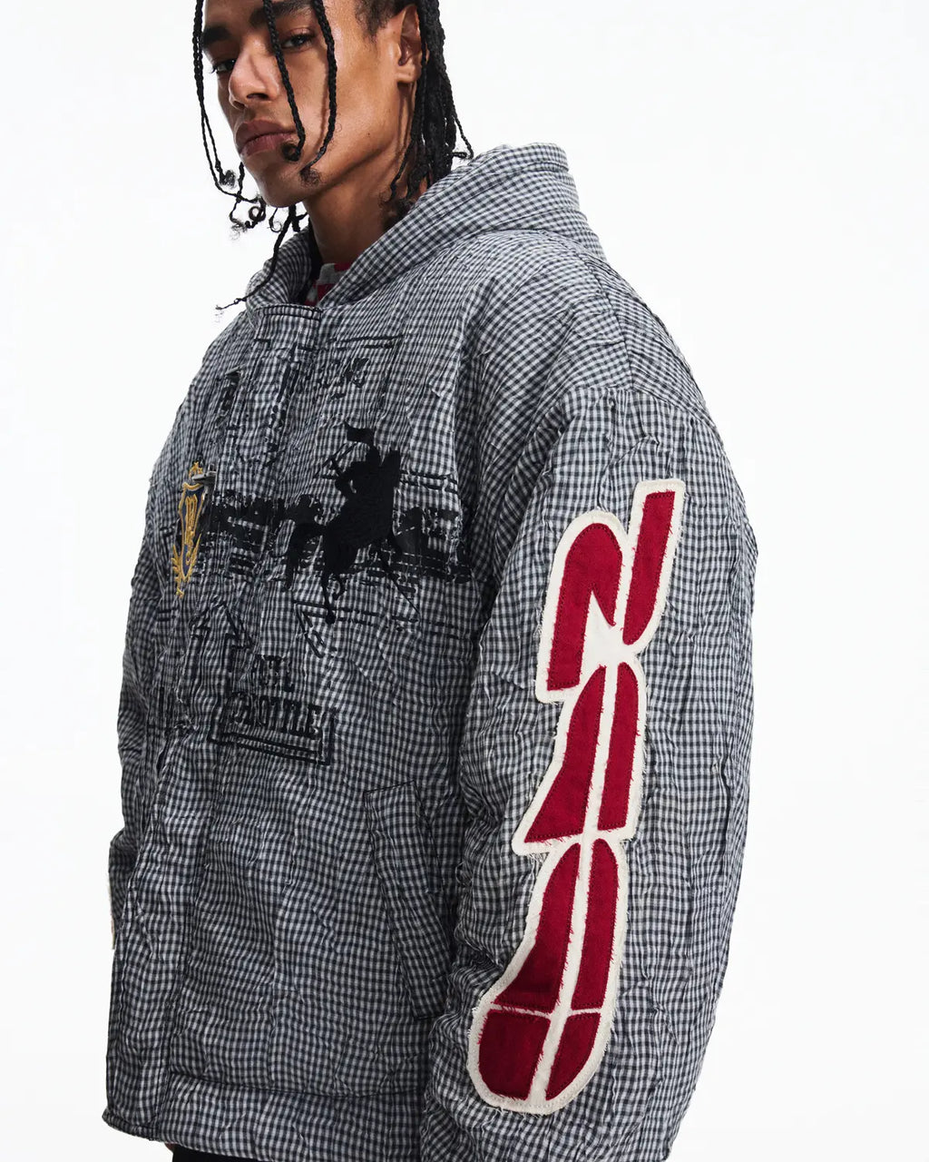 Peoplesense Racing Embroidered Hooded Plaid Jacket