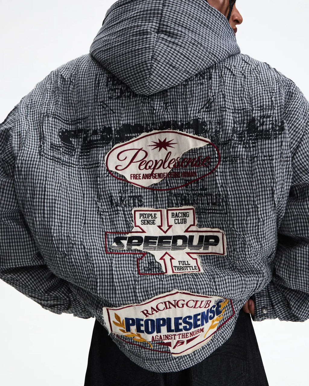 Peoplesense Racing Embroidered Hooded Plaid Jacket
