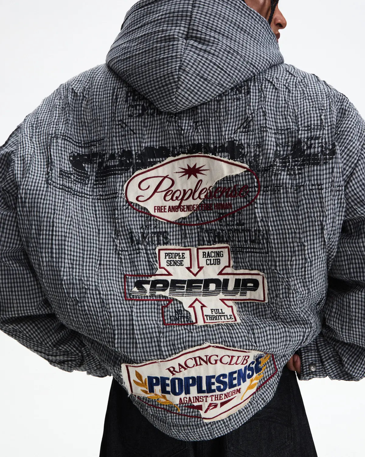 Peoplesense Racing Embroidered Hooded Plaid Jacket