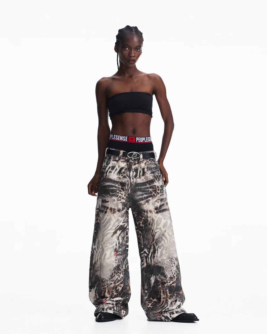 Peoplesense Washed Animal Print Straight-Leg Pants