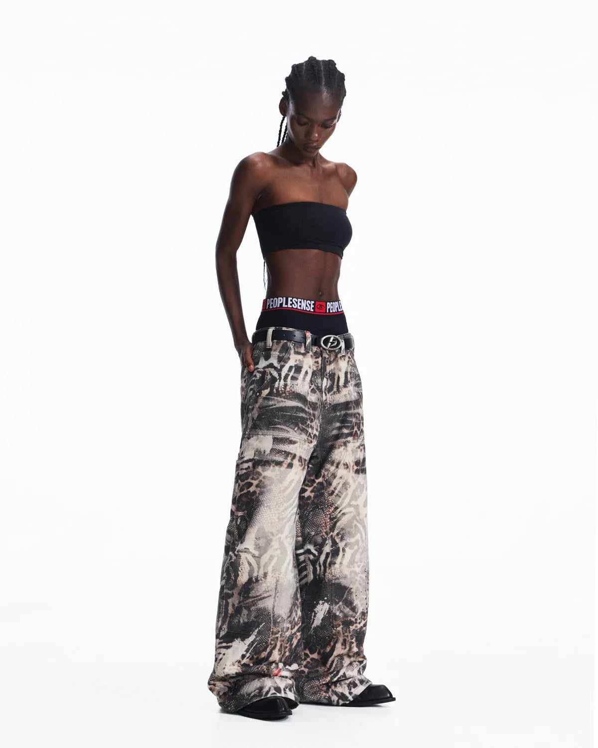 Peoplesense Washed Animal Print Straight-Leg Pants
