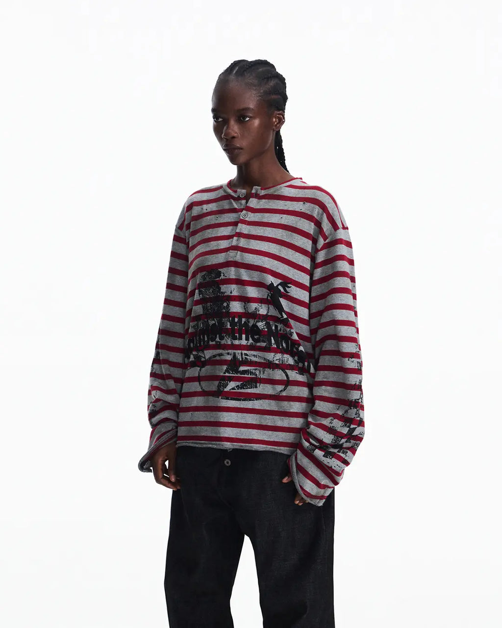 Peoplesense Vintage Red and Gray Striped Knit Top