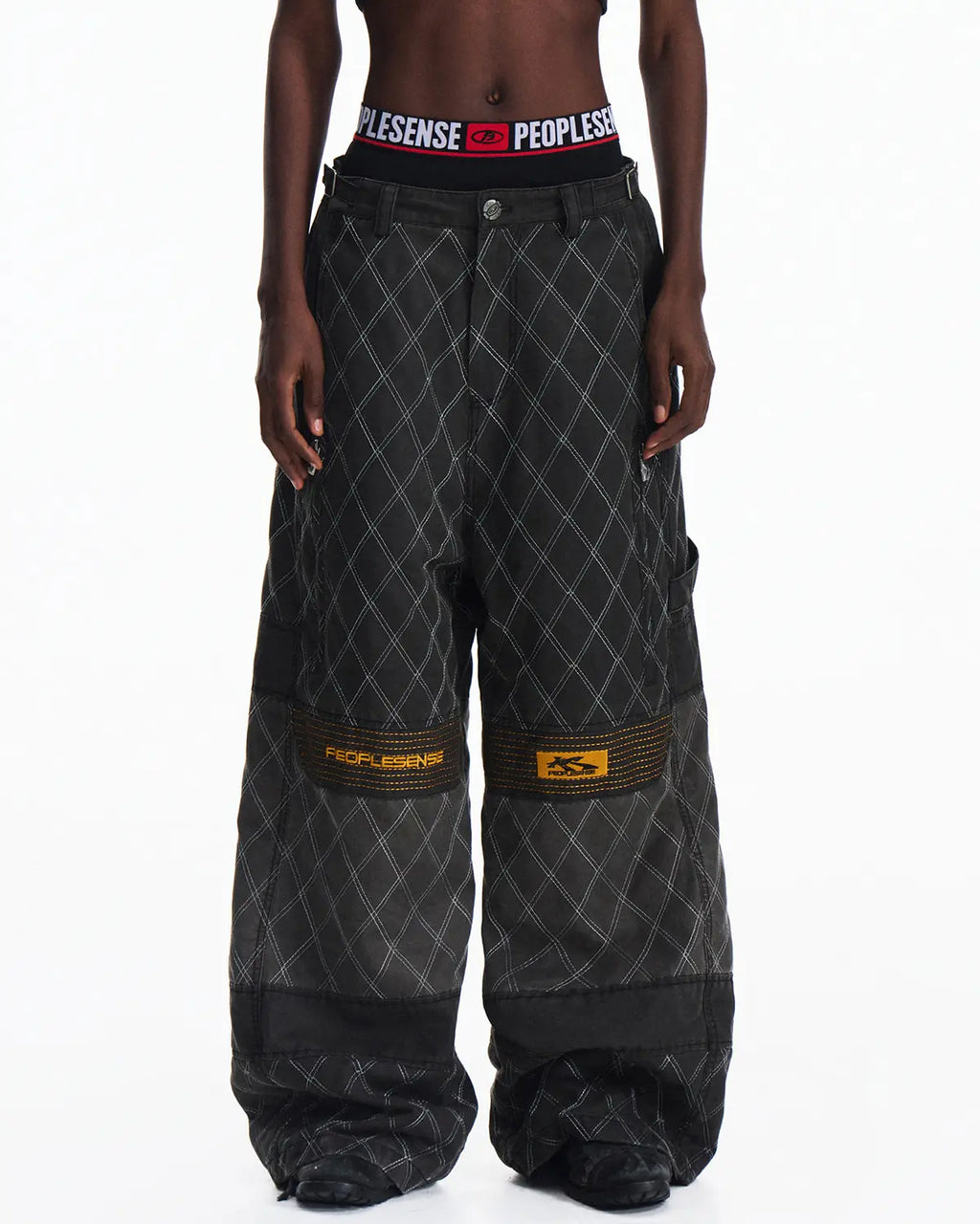 Peoplesense Washed Racing Diamond Stitch Pants
