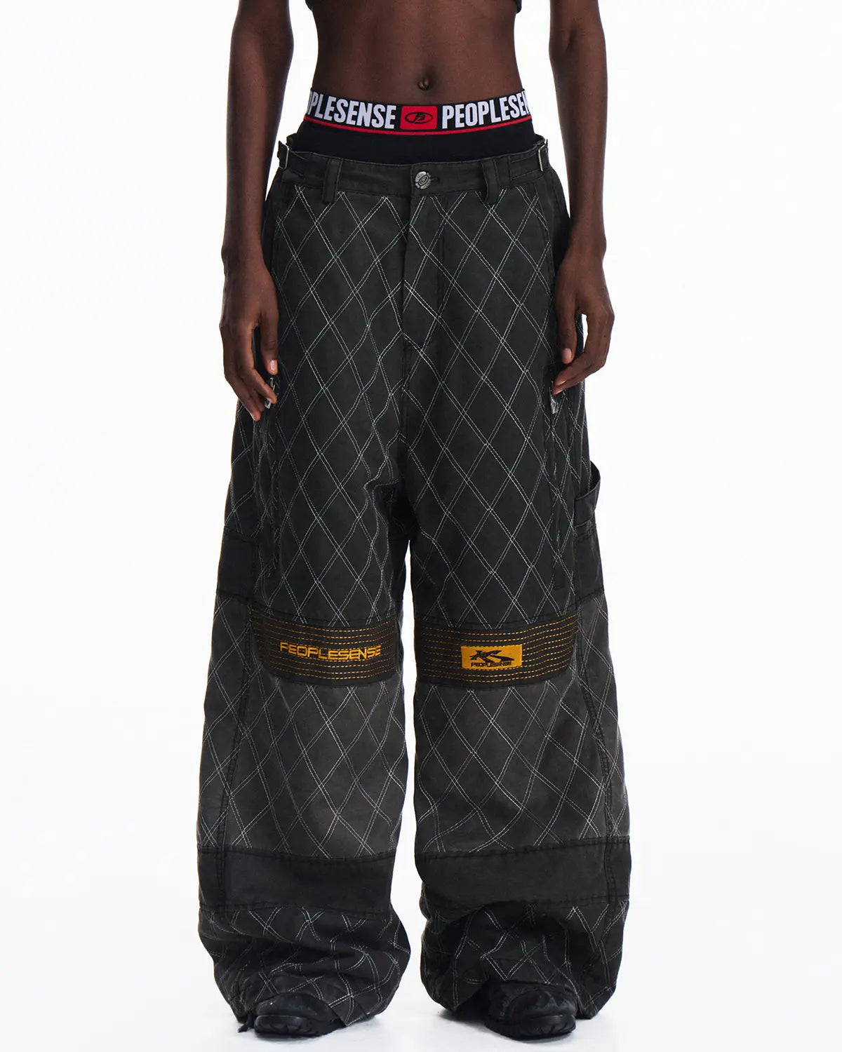 Peoplesense Washed Racing Diamond Stitch Pants