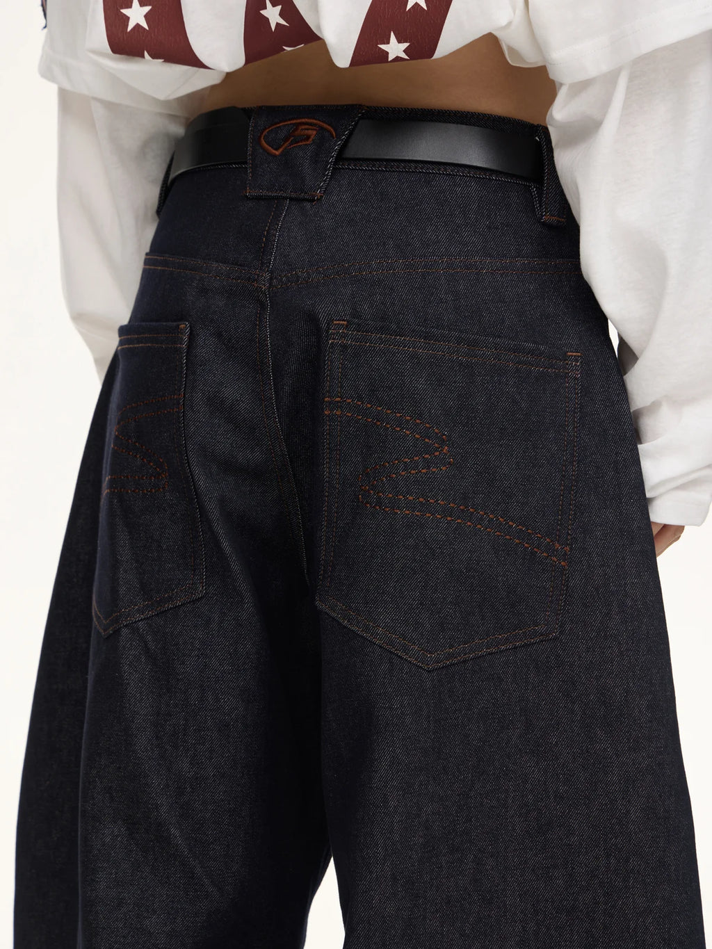 Peoplesense Dark Blue Raw Denim Jeans with Wide-leg