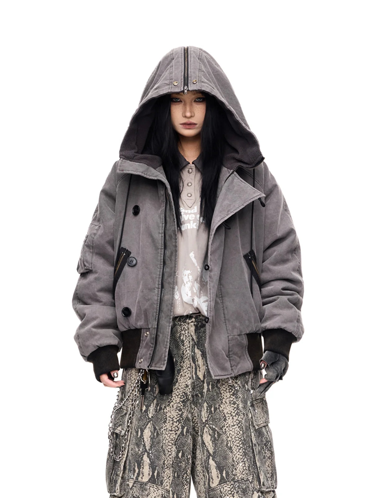 Peoplesense Hooded  Bomber Jacket Grey
