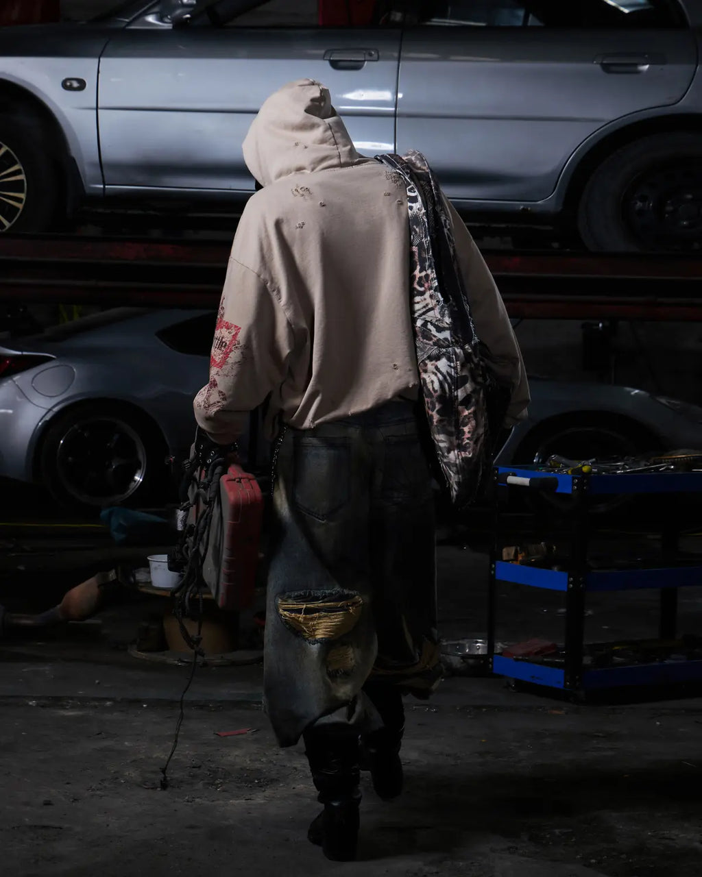 Peoplesense Racing Drift Print Distressed Curved Jeans