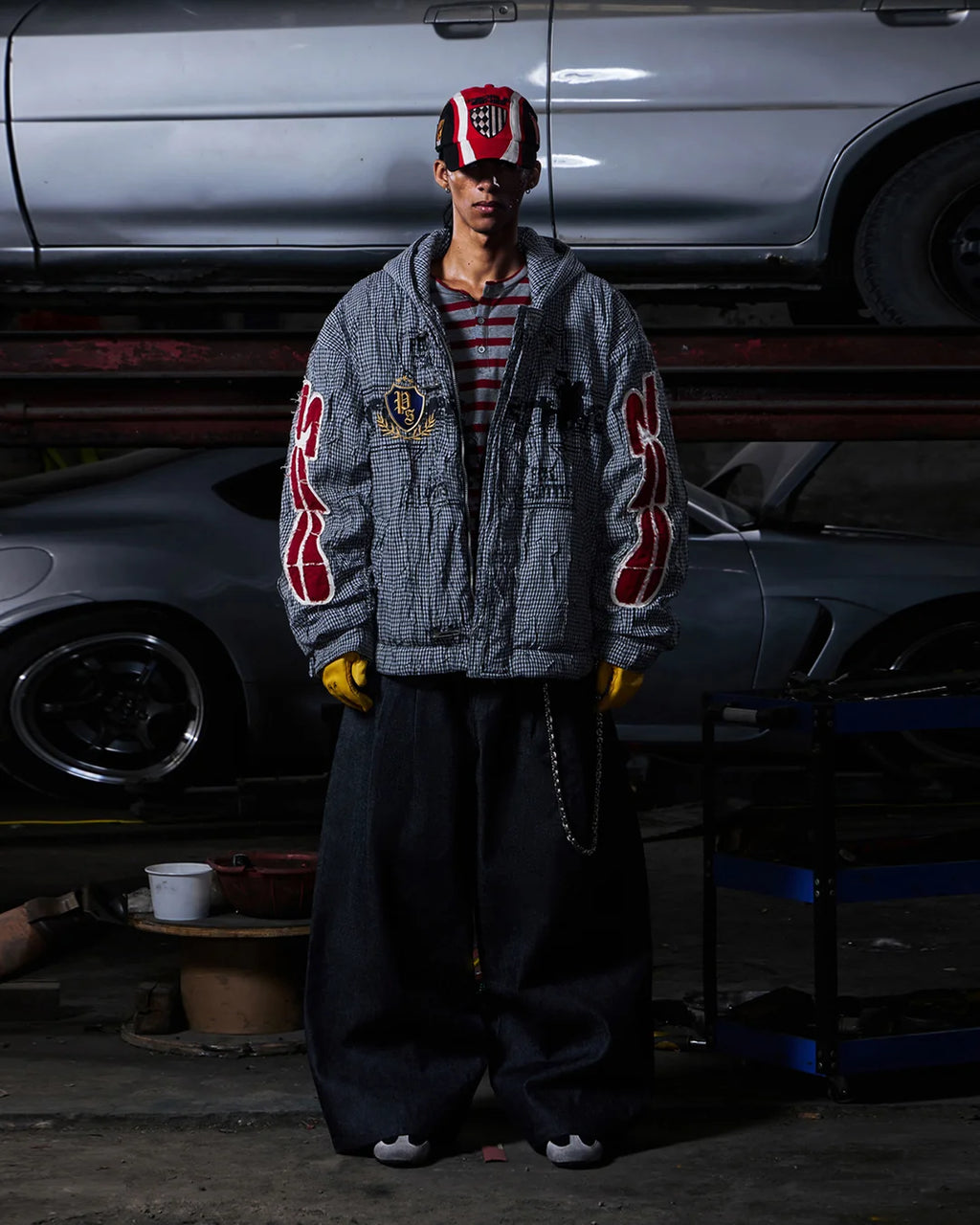 Peoplesense Racing Embroidered Hooded Plaid Jacket