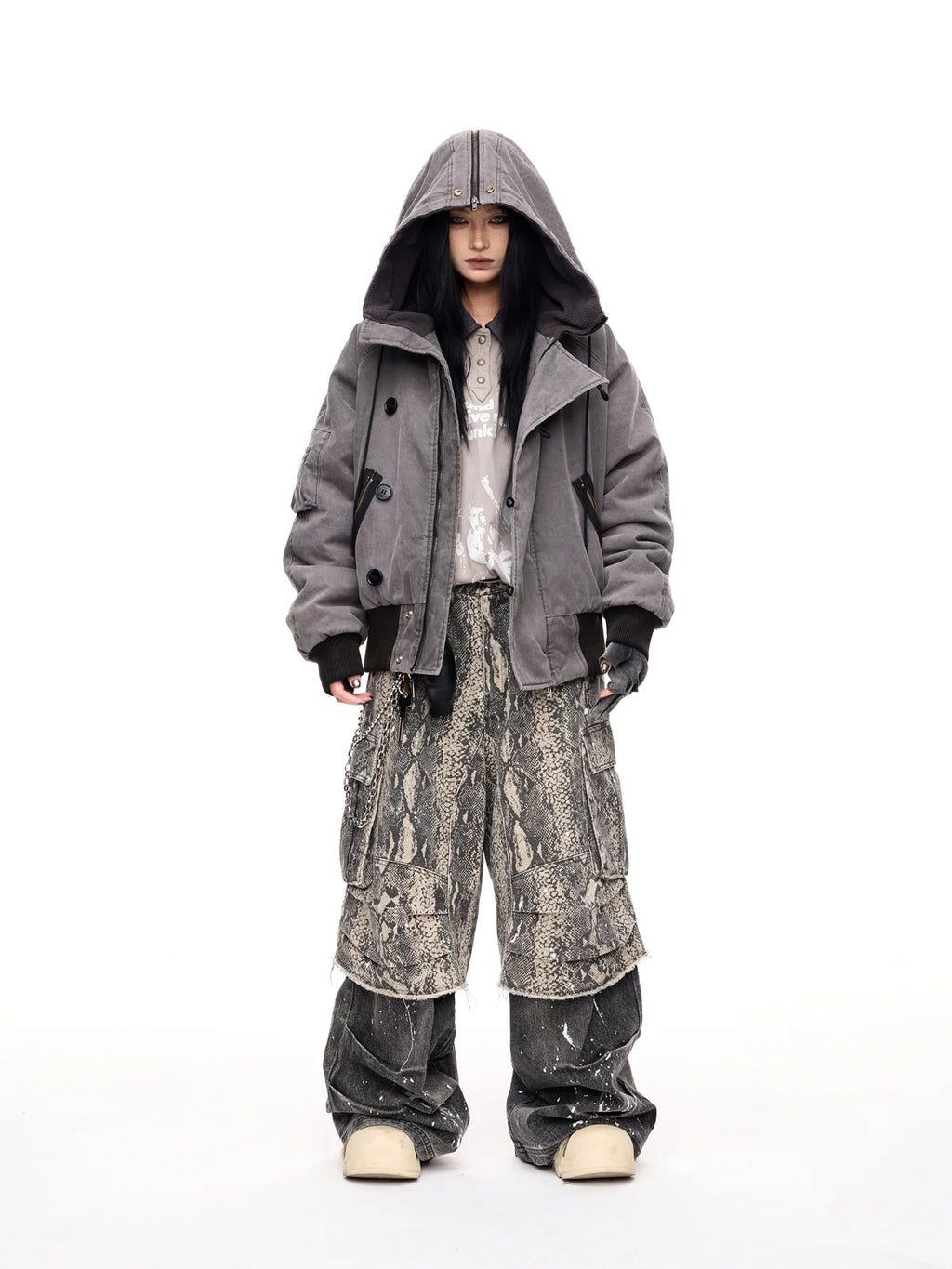 Peoplesense Hooded  Bomber Jacket Grey