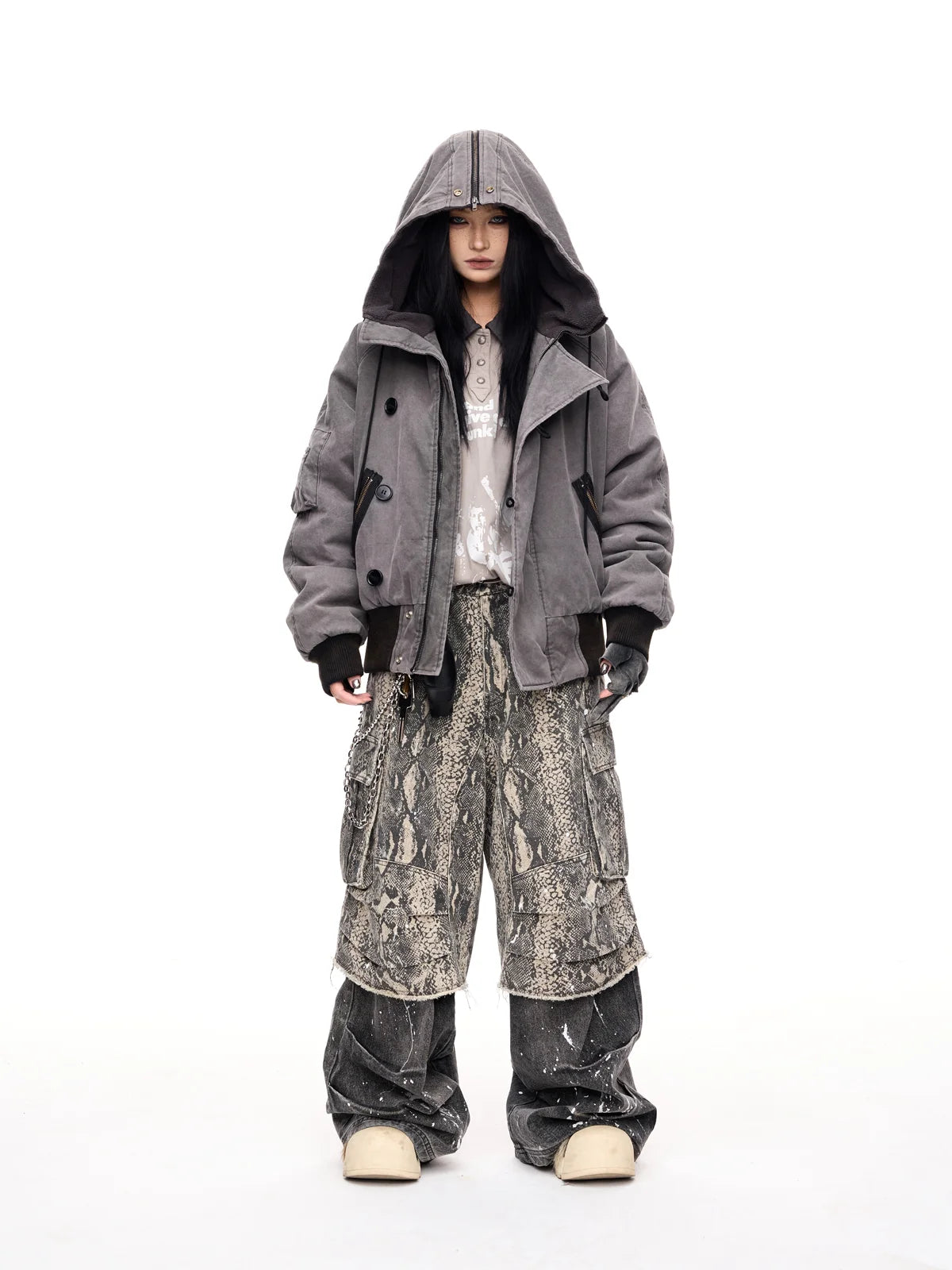 Peoplesense Hooded  Bomber Jacket Grey