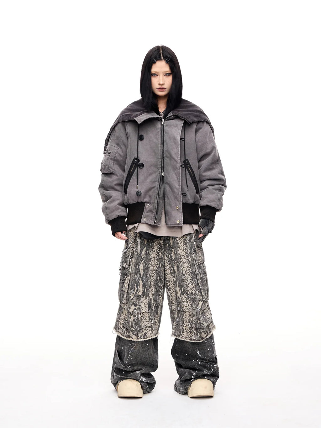 Peoplesense Hooded  Bomber Jacket Grey