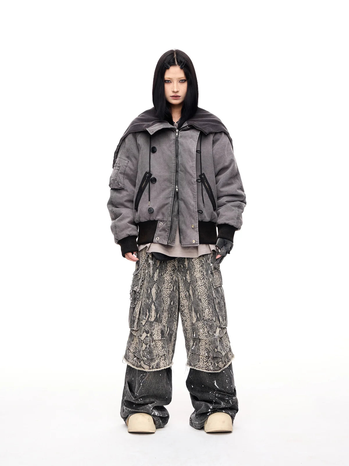 Peoplesense Hooded  Bomber Jacket Grey
