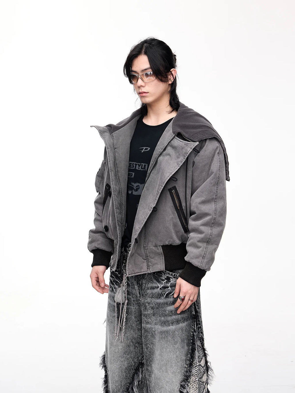 Peoplesense Hooded  Bomber Jacket Grey