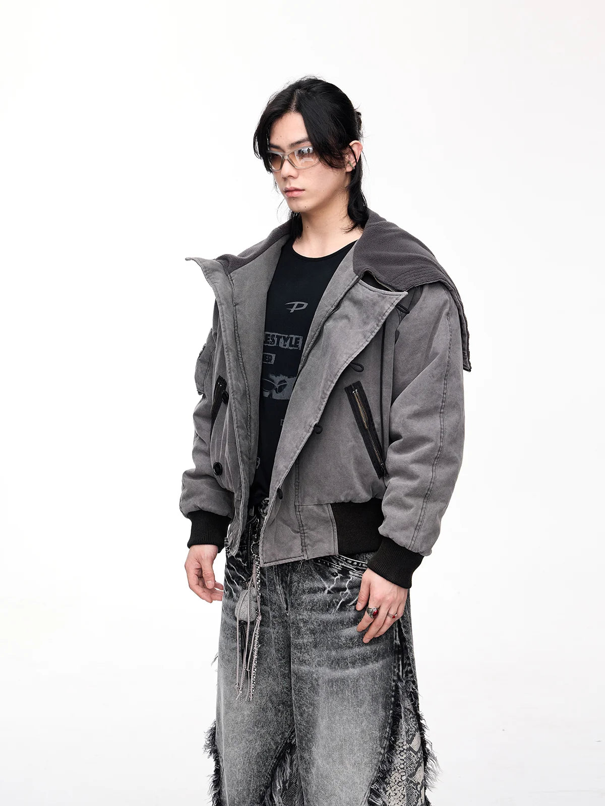 Peoplesense Hooded  Bomber Jacket Grey