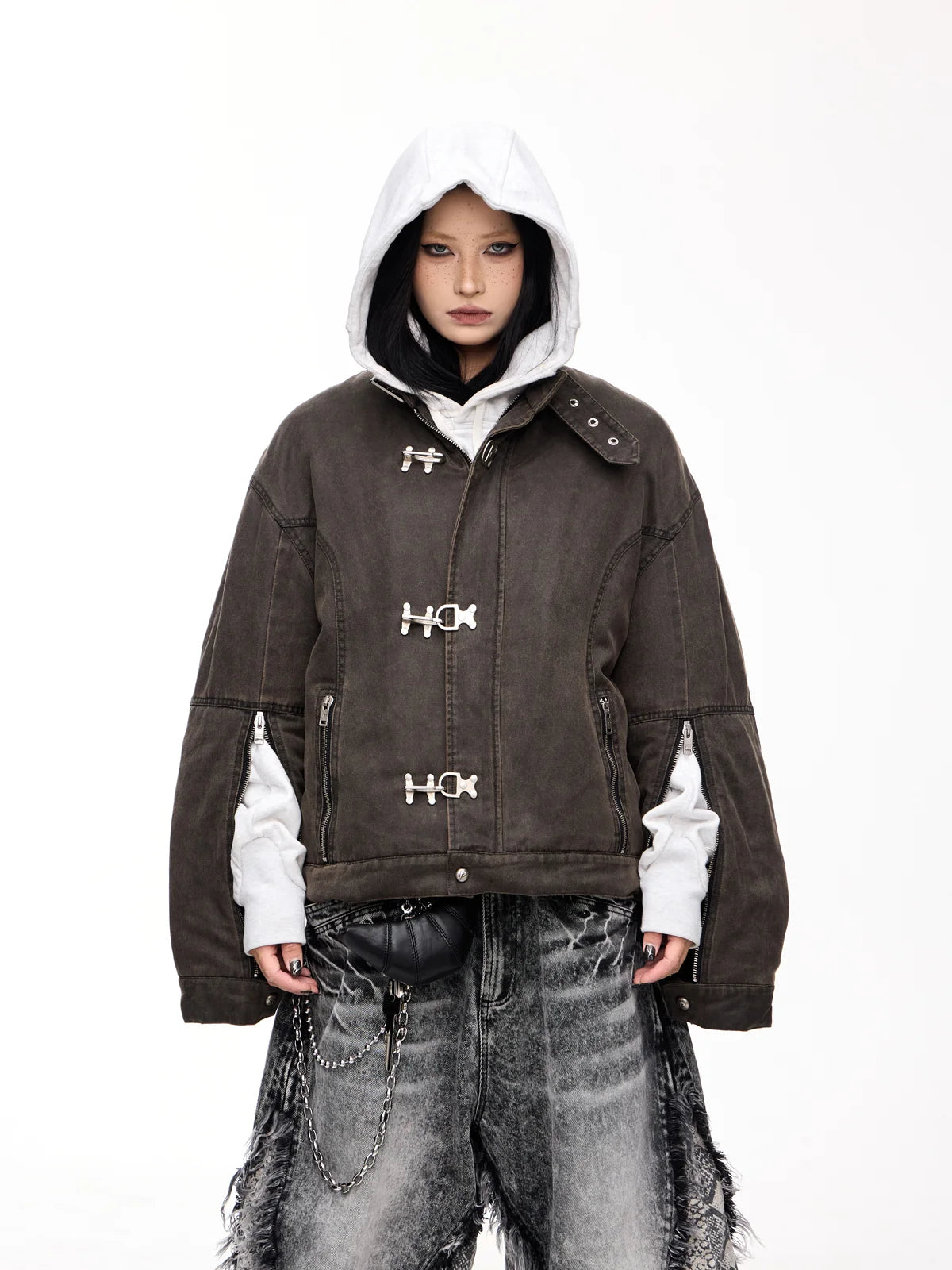 Peoplesense Cropped Hem Button Cotton Jacket