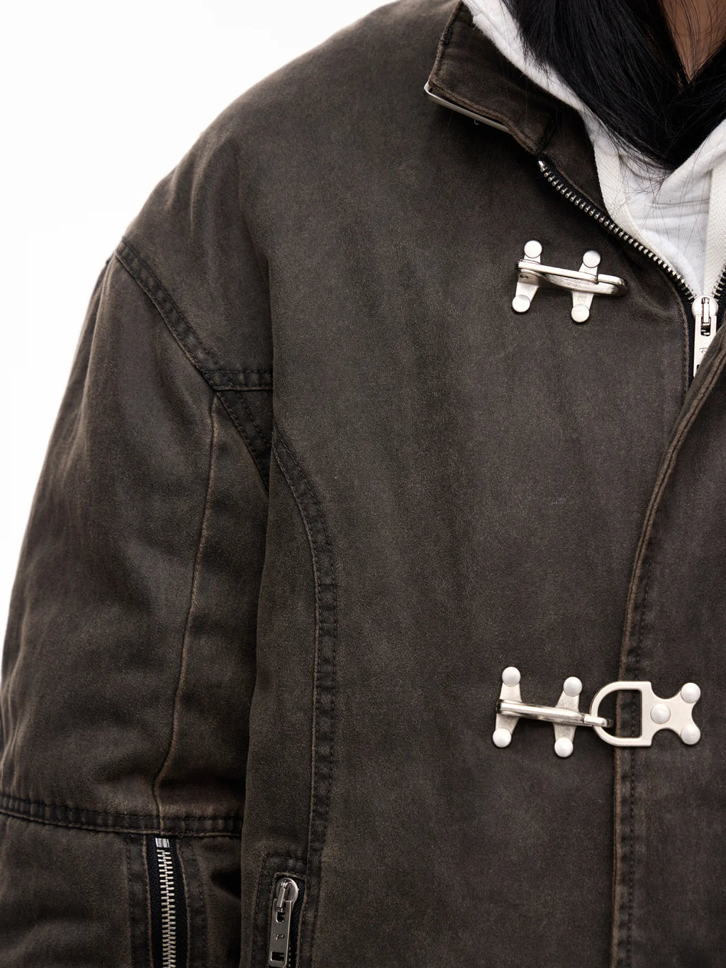 Peoplesense Cropped Hem Button Cotton Jacket